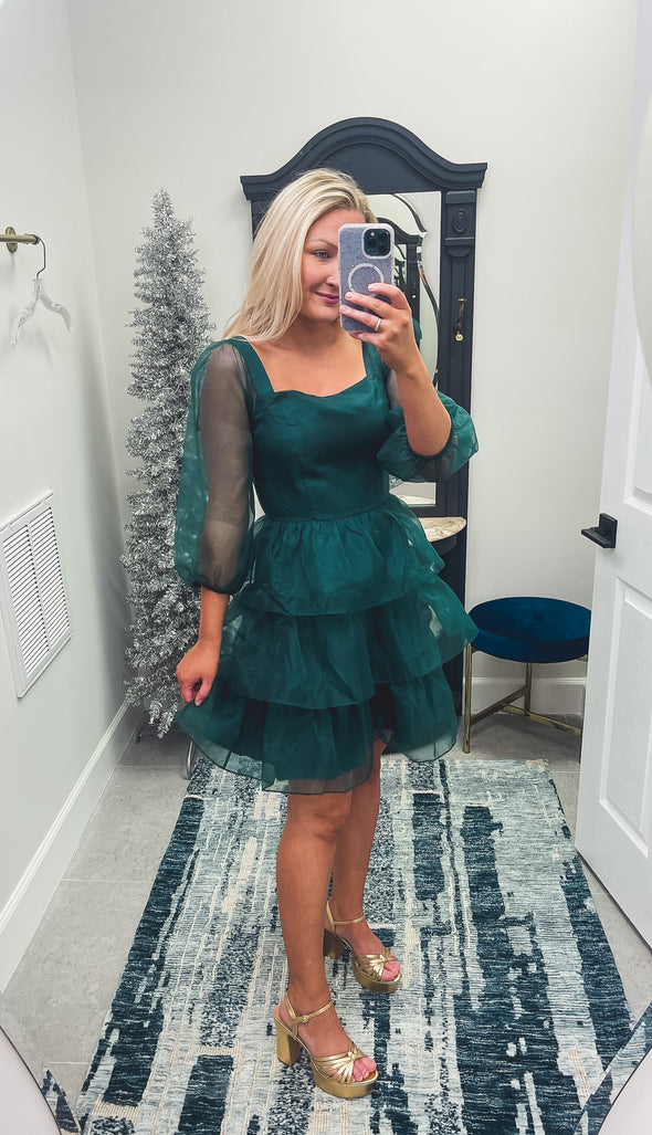 Emerald Organza Tiered Dress