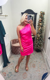 Hot Pink Satin One Shoulder Dress